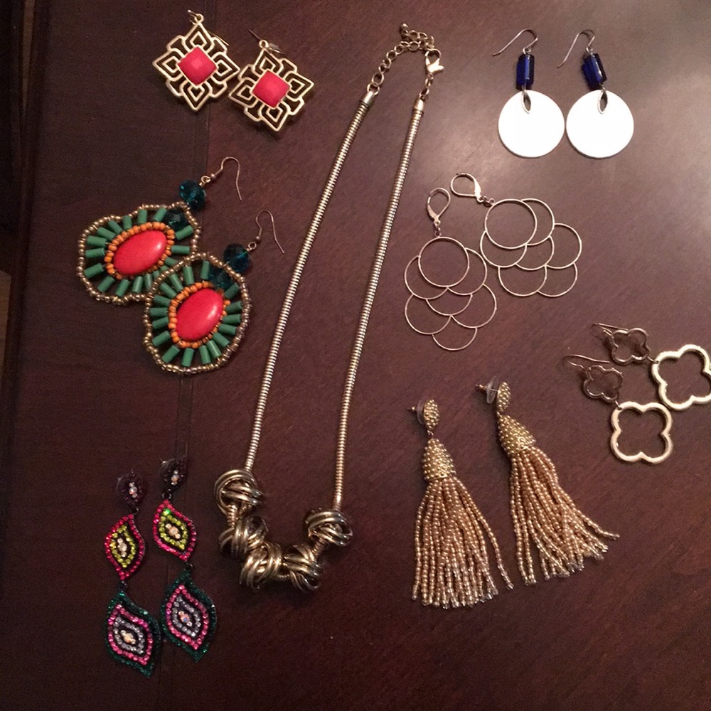 Group of earrings and necklace